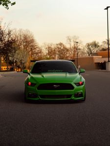Превью обои ford mustang, автомобиль, зеленый, вид спереди