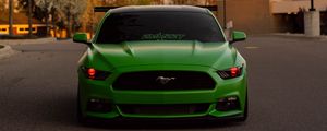 Превью обои ford mustang, автомобиль, зеленый, вид спереди