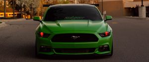 Превью обои ford mustang, автомобиль, зеленый, вид спереди