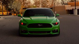 Превью обои ford mustang, автомобиль, зеленый, вид спереди