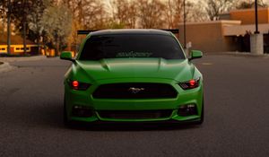 Превью обои ford mustang, автомобиль, зеленый, вид спереди