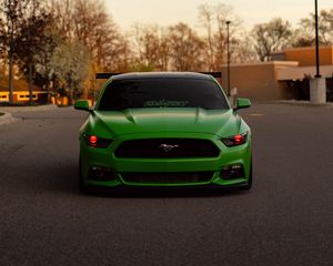 Превью обои ford mustang, автомобиль, зеленый, вид спереди