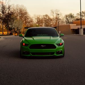 Превью обои ford mustang, автомобиль, зеленый, вид спереди