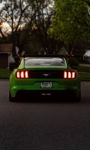Превью обои ford mustang, автомобиль, зеленый, вид сзади
