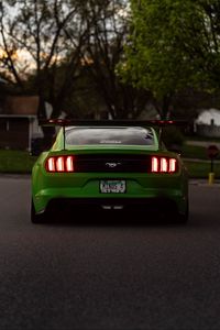 Превью обои ford mustang, автомобиль, зеленый, вид сзади