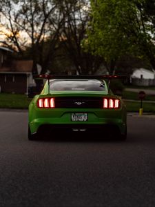 Превью обои ford mustang, автомобиль, зеленый, вид сзади