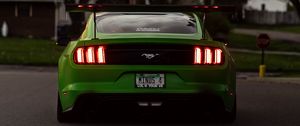 Превью обои ford mustang, автомобиль, зеленый, вид сзади