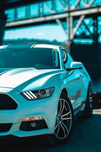 Превью обои ford mustang, фара, вид спереди, колеса