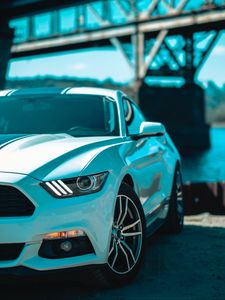 Превью обои ford mustang, фара, вид спереди, колеса