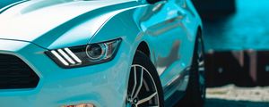 Превью обои ford mustang, фара, вид спереди, колеса