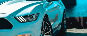 Превью обои ford mustang, фара, вид спереди, колеса