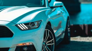 Превью обои ford mustang, фара, вид спереди, колеса