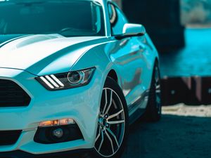 Превью обои ford mustang, фара, вид спереди, колеса