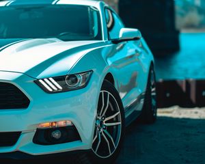 Превью обои ford mustang, фара, вид спереди, колеса