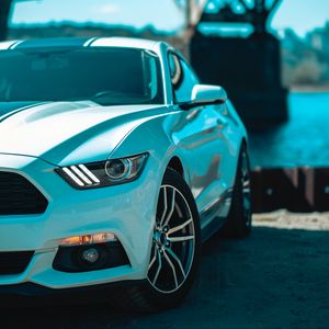 Превью обои ford mustang, фара, вид спереди, колеса