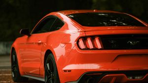 Превью обои ford mustang, ford, автомобиль, красный, вид сбоку