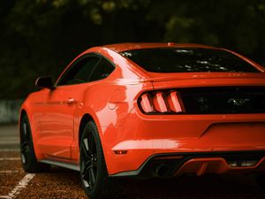 Превью обои ford mustang, ford, автомобиль, красный, вид сбоку