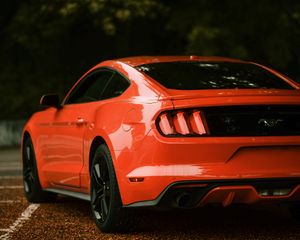Превью обои ford mustang, ford, автомобиль, красный, вид сбоку