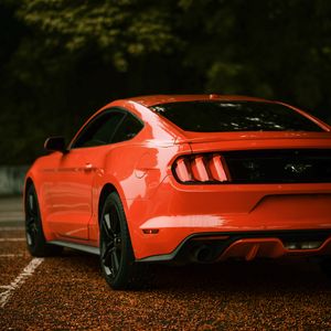 Превью обои ford mustang, ford, автомобиль, красный, вид сбоку