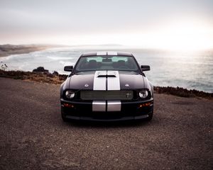 Превью обои ford mustang, ford, автомобиль, вид спереди, фары