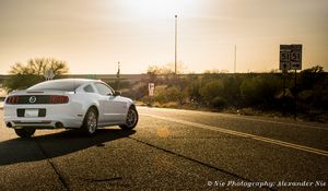 Превью обои ford mustang, ford, автомобиль, вид сзади, асфальт