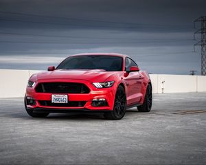 Превью обои ford mustang, ford, автомобиль, красный, вид спереди