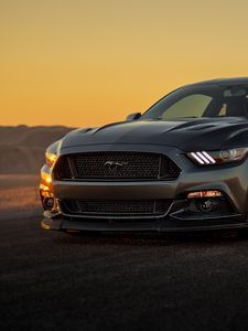 Превью обои ford mustang, ford, бампер, серый, закат
