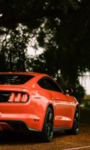 Превью обои ford mustang, ford, машина, спорткар, красный, вид сзади