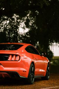 Превью обои ford mustang, ford, машина, спорткар, красный, вид сзади