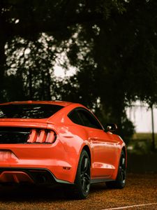 Превью обои ford mustang, ford, машина, спорткар, красный, вид сзади