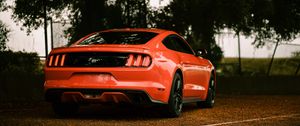 Превью обои ford mustang, ford, машина, спорткар, красный, вид сзади