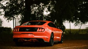 Превью обои ford mustang, ford, машина, спорткар, красный, вид сзади