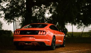 Превью обои ford mustang, ford, машина, спорткар, красный, вид сзади