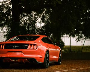 Превью обои ford mustang, ford, машина, спорткар, красный, вид сзади