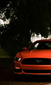 Превью обои ford mustang, ford, машина, спорткар, красный, вид спереди