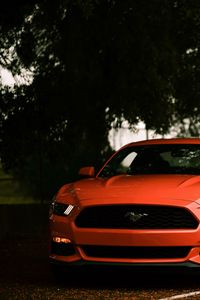 Превью обои ford mustang, ford, машина, спорткар, красный, вид спереди