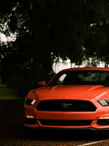 Превью обои ford mustang, ford, машина, спорткар, красный, вид спереди