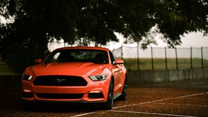 Превью обои ford mustang, ford, машина, спорткар, красный, вид спереди