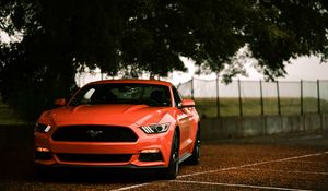 Превью обои ford mustang, ford, машина, спорткар, красный, вид спереди