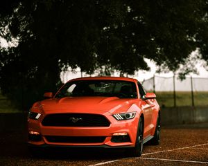 Превью обои ford mustang, ford, машина, спорткар, красный, вид спереди