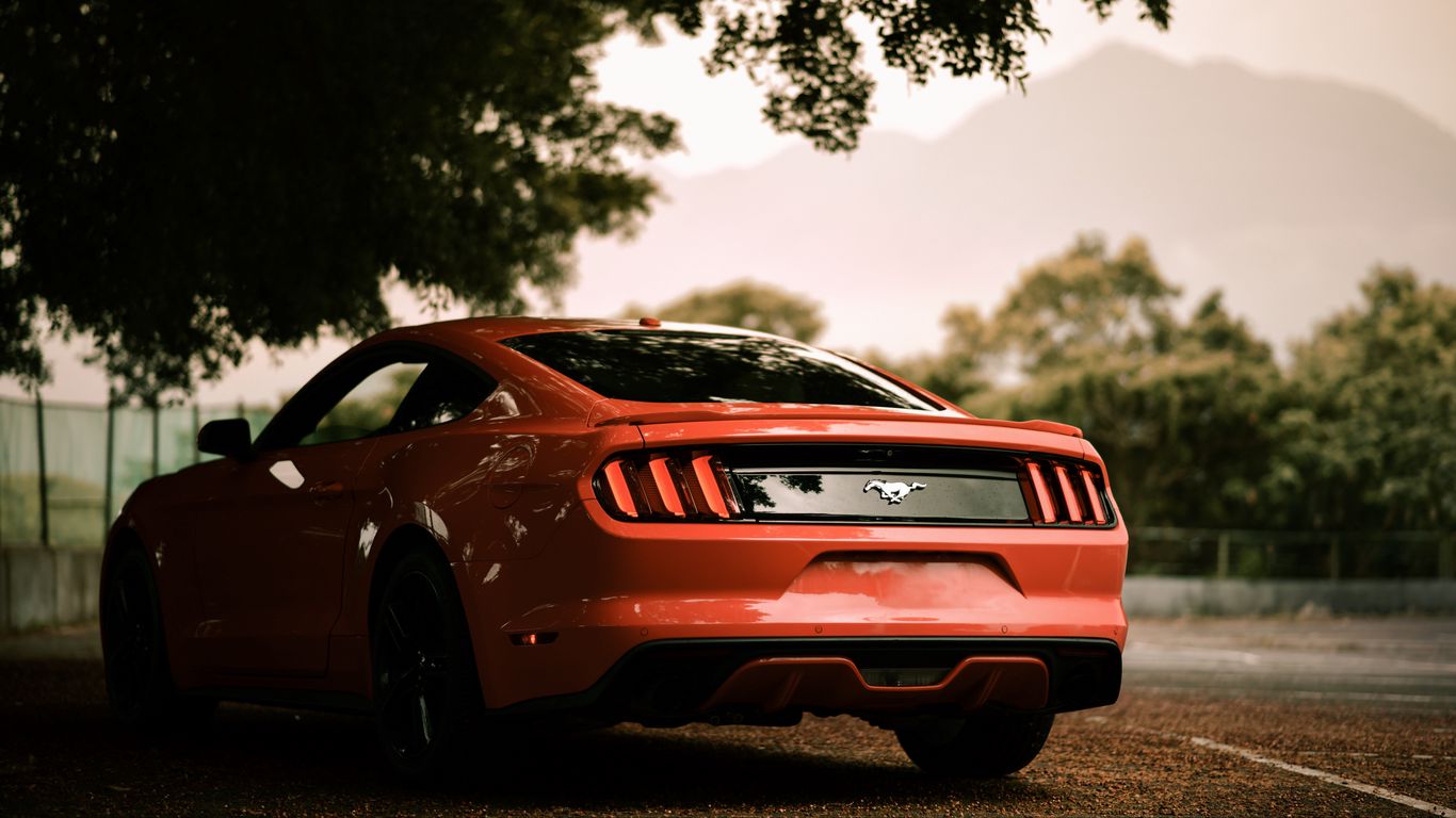 Скачать 1366x768 ford mustang, ford, машина, красный, вид сзади, парковка  обои, картинки планшет, ноутбук