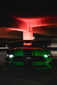 Превью обои ford mustang, ford, машина, зеленый, темный, вид спереди