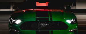 Превью обои ford mustang, ford, машина, зеленый, темный, вид спереди