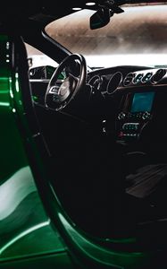 Превью обои ford mustang, ford, машина, салон, руль, панель управления