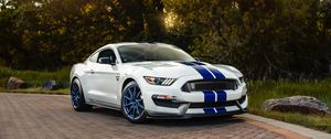 Превью обои ford mustang gt350, ford, машина, спорткар, белый, вид сбоку