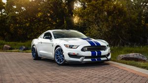 Превью обои ford mustang gt350, ford, машина, спорткар, белый, вид сбоку