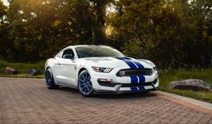 Превью обои ford mustang gt350, ford, машина, спорткар, белый, вид сбоку