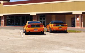 Превью обои ford mustang gt350, mustang, автомобили, маслкары, оранжевые, стоянка