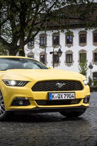 Превью обои ford, mustang, gt, eu-spec, желтый, вид сбоку