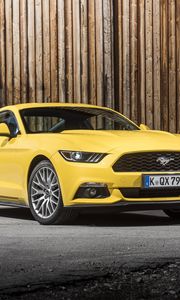 Превью обои ford, mustang, gt, eu-spec, желтый, вид сбоку